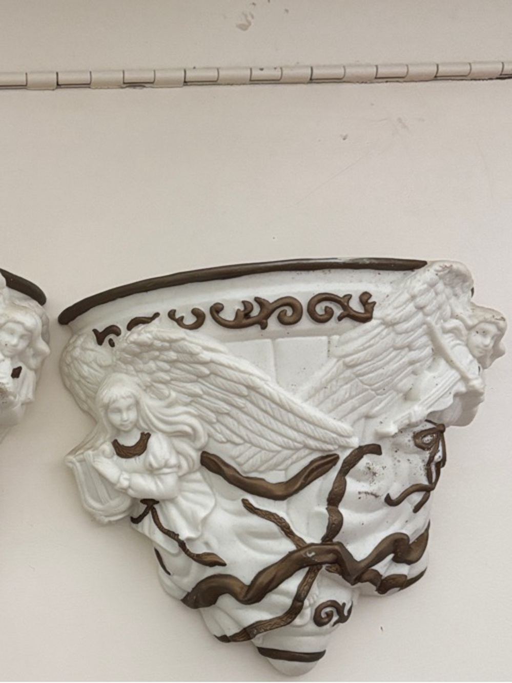 Ornate White Wall Pockets with Gold Trim - Home Accents Decor - Picture 3 of 8